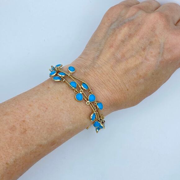 Vintage ANNE KLEIN Cha Cha Bracelet Blue Multi Strand faceted Crystal Gold Tone - Picture 4 of 8